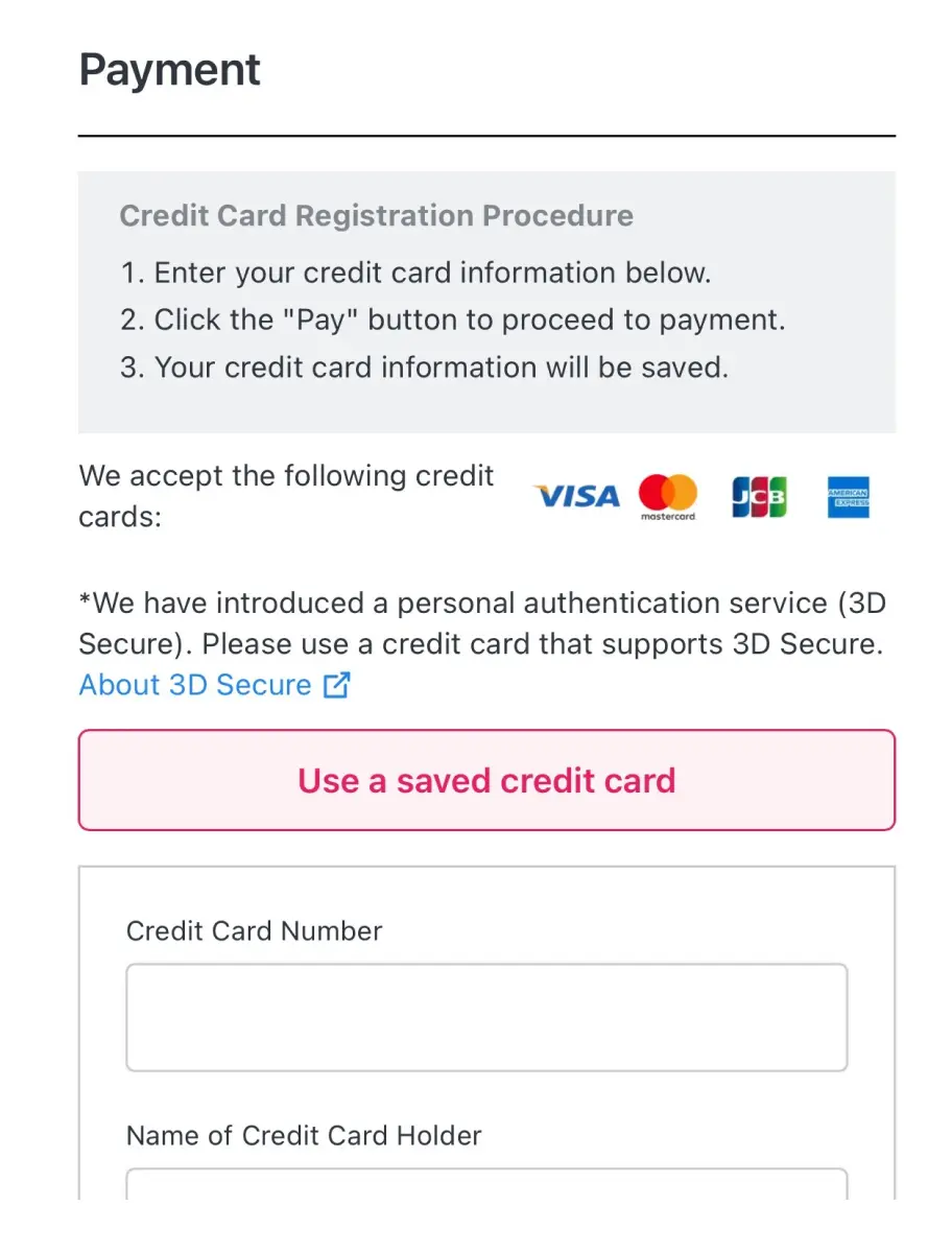 Complete the payment with a credit card