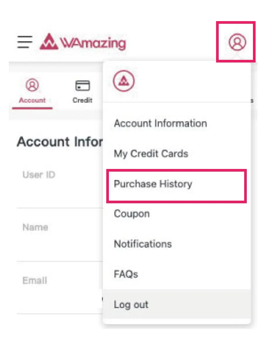 Tap the top-right icon, select Order History (※)